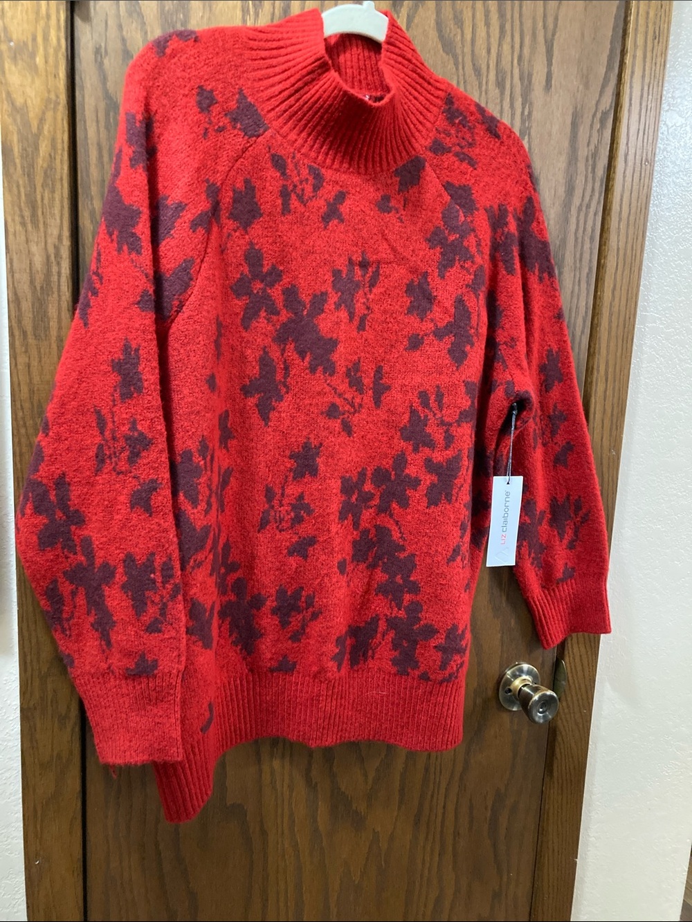 Liz Claiborne Red Floral Mock Neck Sweater Size XL